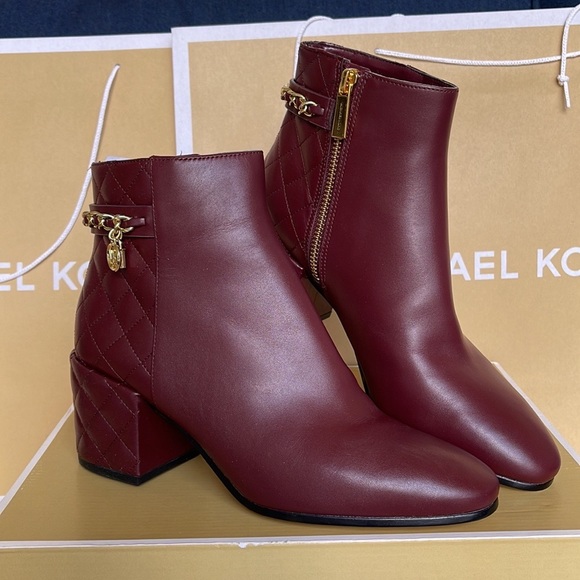 Michael Kors Elsa Merlot Leather Ankle Boots - Picture 4 of 16